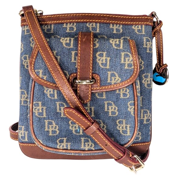 Dooney & Bourke Handbags - Dooney & Bourke Signature Blue Denim Brown Leather Letter Carrier Crossbody